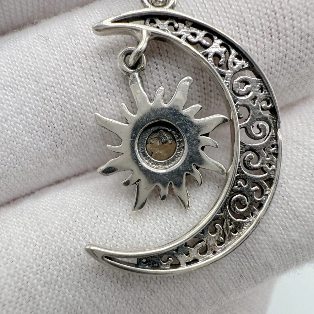 Genuine Citrine .925 Sterling Silver Moon Pendant - Picture 6 of 10